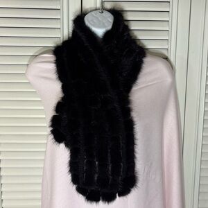 38" real RABBIT fur scarf collar boa stole, ladder style Black Classic Old Money